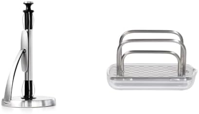 OXO Good Grips SimplyTear Paper Towel Holder - Stainless Steel (Silver & Black) & Good Grips Stainless Steel Sponge Holder,Black
