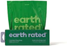 Earth Rated Dog Poop Bags, Thick Grab and Go Single Roll, Ideal for Backyard Pickups, Lavender Scented, 300 Count