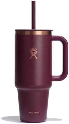 Hydro Flask 40 Oz Travel Tumbler with Handle, Lid and Straw - Insulated Stainless Steel in Black Cherry Rose Gold