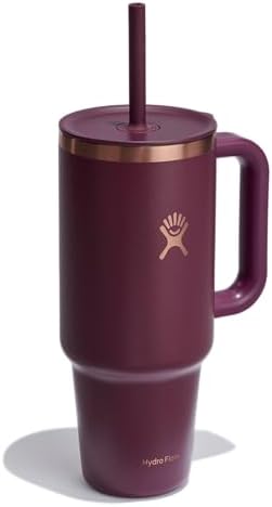 Hydro Flask 40 Oz Travel Tumbler with Handle, Lid and Straw - Insulated Stainless Steel in Black Cherry Rose Gold