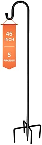 Ottsuls Bird Feeder Pole, 45 INCH Heavy Duty Shepherds Hooks for Outdoor with 5 Prong Base, Adjustable Stand Hanger for Garden Plant, Hummingbird Feeder, Lantern, Hanging Wedding Decor (1 Pack)