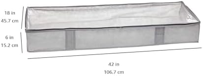 Amazon Basics Under Bed Fabric Zipper Blanket Storage Container Bags with Window and Handles, 2-Pack, 18 x 42 x 6 inches, Gray