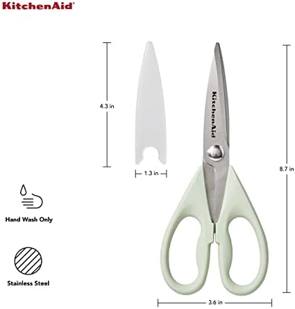 KitchenAid All Purpose Kitchen Shears with Protective Sheath Durable Stainless Steel Scissors, Dishwasher Safe, Soft Grip Comfort Handle, 8.72 Inch, Pistachio