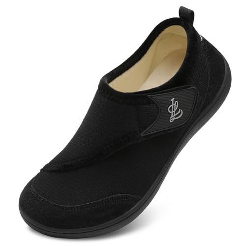 LeIsfIt Mens Slippers Wide House Shoes Adjustable Diabetic Shoes Arthritis Swollen House Slippers Indoor Outdoor Black Size 8.5