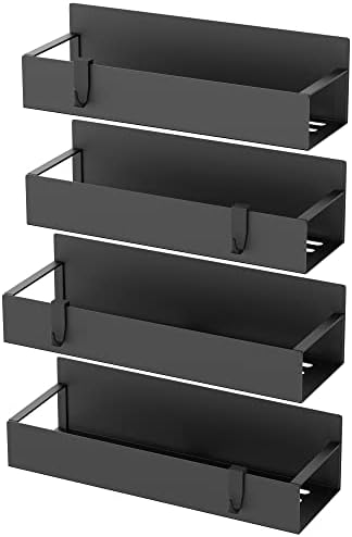 Metal 4 Pack Magnetic Spice Storage Rack Organizer for Refrigerator and Oven, Black Fridge Organizers and Storage
