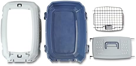 Amazon Basics 2-Door Top-Load Hard-Sided Dogs, Cats Pet Travel Carrier, Gray & Blue, 22.8"L x 15.0"W x 13.0"H