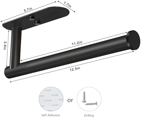 VAEHOLD Adhesive Paper Towel Holder Under Cabinet Wall Mount for Kitchen Paper Towel, Black Paper Towel Roll Holder Stick to Wall, SUS304 Stainless Steel(Black)