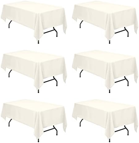 BRILLMAX 6 Pack Ivory Tablecloths for 6 Foot Rectangle Tables 60 x 102 Inch - 6ft Rectangular Bulk Linen Polyester Fabric Washable Cloth Cover for Wedding Reception Banquet Birthday Party