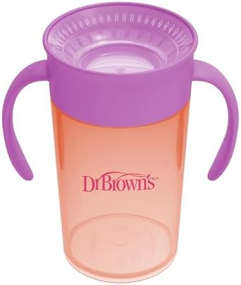 Dr. Brown's Milestones Straw to 360° Cup Set, Convertible Toddler Training Cup Set with Interchangeable Silicone Straw and 360 Degree Cup Lids, Pink Coral, 10 oz/300 mL, BPA Free, 9m+, 2 Pack