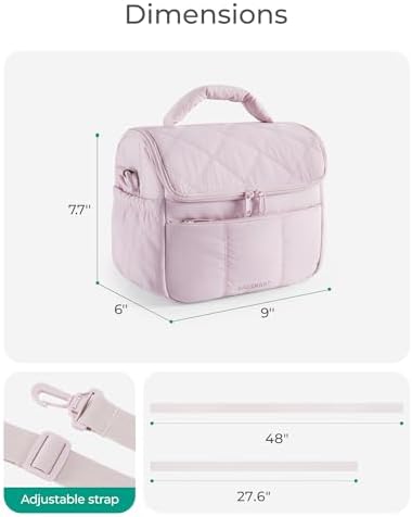 BAGSMART Insulated Lunch Bags for Women, Cute Quilted Lunch Box, Lightweight Puffy Padded Waterproof Lunch Tote, Reusable Lunch Cooler for Work Picnic Travel, Pink