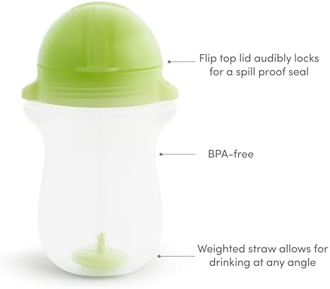 Munchkin Any Angle Weighted Toddler Straw Cups with Click Lock Lid, 10 Ounce, 2 Pack, Blue/Green