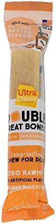 Ultra Chewy Peanut Butter Double Treat Bones: Long-Lasting Dog Treats Made in USA for Large and Small Breeds, Highly Digestible, Ideal for Aggressive Chewers (12 Count)