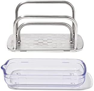 OXO Good Grips SimplyTear Paper Towel Holder - Stainless Steel (Silver & Black) & Good Grips Stainless Steel Sponge Holder,Black