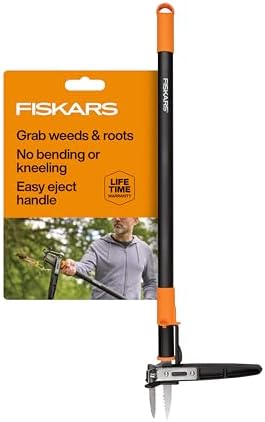 Fiskars 3-Claw Stand Up Weed Puller Tool, Gardening Weeder, Hand Weeding Tool with 39" Long Ergonomic Handle with Easy-Eject Mechanism