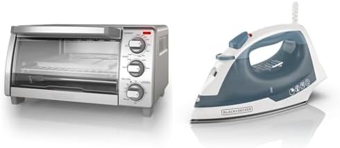 BLACK+DECKER 4-Slice Toaster Oven with Easy Steam Compact Iron, Nonstick Plate, SmartSteam, Anti-Drip