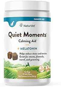 NaturVet Quiet Moments Calming Aid Dog Supplement – Helps Promote Relaxation, Reduce Stress, Storm Anxiety, Fireworks, Motion Sickness for Dogs – Tasty Pet Soft Chews with Melatonin – 70 Ct.
