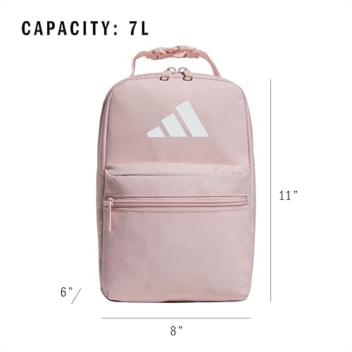 adidas Santiago Lunch Bag Cooler for Women and Men, Insulated Food Container Box with Mesh Pocket, Sandy Pink/White/3.0, One Size