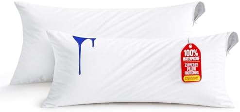 Utopia Bedding Waterproof Pillow Protectors Zippered Body Size (2 Pack, White), Zippered Pillowcases, Bed Bug Proof Pillow Encasement Covers 20 x 54 Inches