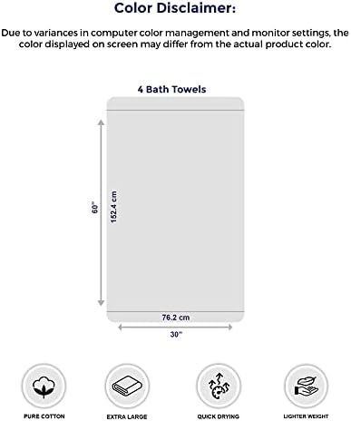 Tens Towels Pack of 4 Extra Large Bath Towels 30 x 60 Inches, 100% Cotton, Larger & Lighter Weight, Quicker to Dry, Super Soft and Absorbent, Perfect for Bathroom, Dark Grey