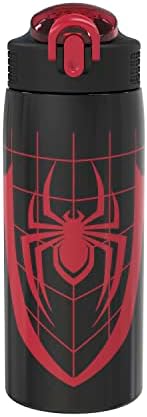 Zak Designs Marvel Spider-Man Water Bottle for Travel and At Home, 19 oz Vacuum Insulated Stainless Steel with Locking Spout Cover, Built-In Carrying Loop, Leak-Proof Design (Miles Morales)