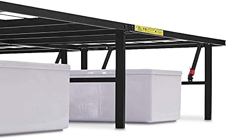 Amazon Basics Bed Frame with Storage, Foldable Metal Platform, Sturdy Steel, No Box Spring Needed, 14-inch High, Tool-Free Setup, Queen Size, Black