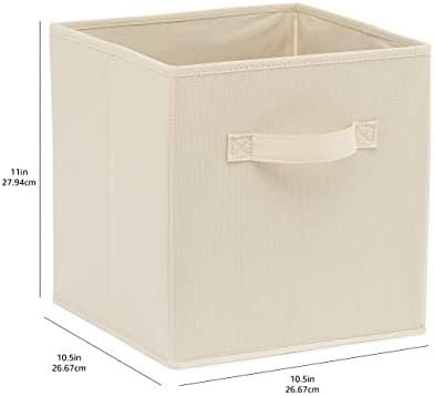 Amazon Basics Collapsible Fabric Storage Cubes Organizer with Handles, Sturdy, Beige, 10.5-x-10.5-x-11-inch, Pack of 6