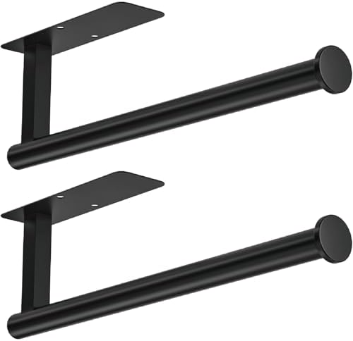 ASTOFLI Paper Towel Holder Under Cabinet No Drilling, Self Adhesive Paper Towel Holder Wall Mount for Kitchen Rack, Under Counter Napin Holder No Drill, RV, 304 Stainless Steel, Matte Black 2 Pack