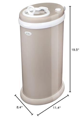 Ubbi Stainless Steel Diaper Pail, Odor Locking, No Special Bag Required, Award-Winning, Registry Must-Have, Taupe