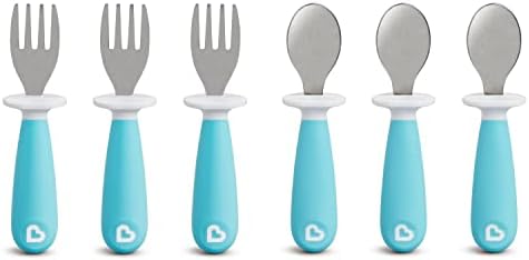 Munchkin® Raise™ Toddler Fork and Spoon Utensil Set, Rest Keeps Tip Off Table, BPA Free, 6 Pack, Blue