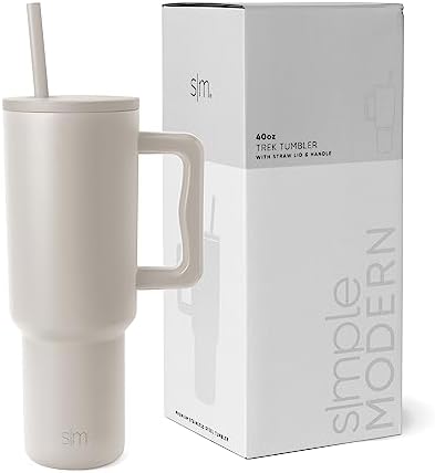 Simple Modern 40 oz Trek Tumbler with Handle and Straw Lid | Cup Holder Friendly Insulated Stainless Steel Travel Mug | Almond Birch