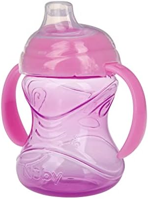 Nuby Clik-It Grip N' Sip Soft Spout No-Spill Training Sippy Cup with Handles - (3-Pack) 10 oz - 4+ Months - Aqua/Purple/Pink