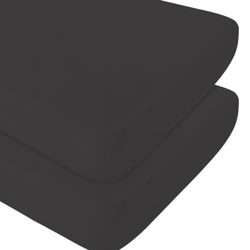 Biloban Crib Sheets Fitted, 2 Pack Crib Sheet Fits for Standard Crib Mattress, Neutral Toddler Bed Sheets for Baby Boys and Girl, Black, 52”X 28”