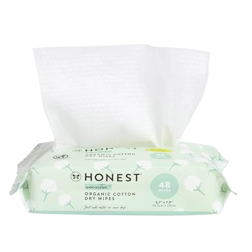 The Honest Company 100% Pure Organic Cotton Dry Wipes | Multi-Use Disposable Facial Cloth and Baby Wipe | Hypoallergenic and Gentle on Skin | 192 Count