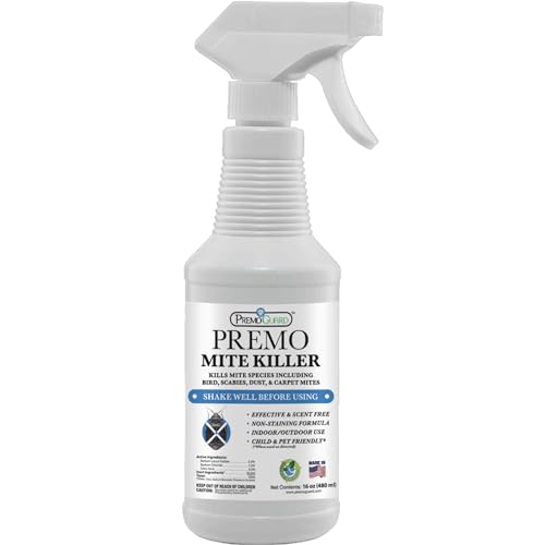 Premo Guard Mite Treatment Spray – 16 oz – Kills Dust, Scabies, Spider, Carpet, Bird, Mouse & Rat Mites in Home, on Furniture, Bedding – Natural Non-Toxic 100% Effective – Child & Pet Safe