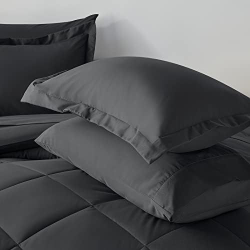 CozyLux Queen Comforter Set Dark Grey - Bed in a Bag Queen Size 7 Pieces, Luxury Soft Bed Set for All Seasons, Bedding Set with Down Alternative Comforter, Sheets, Pillowcases & Shams