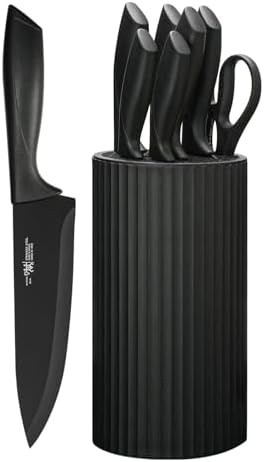 Knife Set, 8-Piece Kitchen Knife Set for Chef, Sharp Knife Set with Universal Knife Block, Anti-Rust Kitchen Knife Block Set, Ergonomical Design (Black)