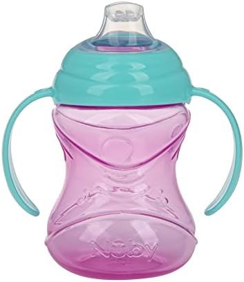 Nuby Clik-It Grip N' Sip Soft Spout No-Spill Training Sippy Cup with Handles - (3-Pack) 10 oz - 4+ Months - Aqua/Purple/Pink