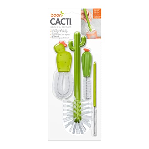 Boon Cacti Replacement Baby Bottle Brushes - Includes Bottle Cleaner Brush, Straw Cleaner Brush, Nipple Brush and Detail Brush for Baby Bottles - Newborn Essentials - Sage - 4 Count