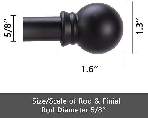 2 Pack Black Curtain Rods for windows 32 to 48 inch, 5/8 inch Splicing Heavy Duty Metal Curtain Rod Set with Brackets