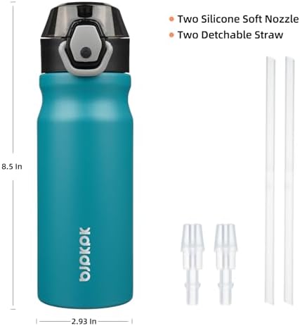 BJPKPK 18oz Insulated Water Bottle With Straw Stainless Steel Double Wall Water Bottles BPA Free Leak Proof Thermos With Lockable Flip Lid And Soft Silicone Spout,Laguna