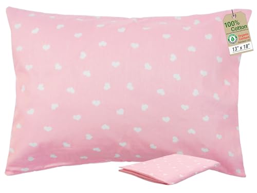ZPECC Toddler Pillow with Pillowcase - 13x18 Organic Cotton Hypoallergenic Kids Pillow, Baby Essentials for Travel Crib Daycare Stroller (Intended for Age 2 and up) Love