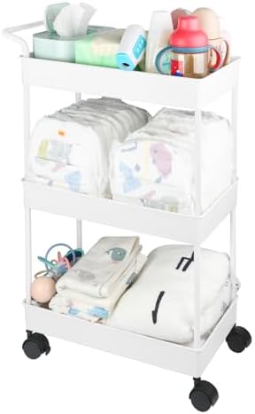 Baby Diaper Caddy, Plastic Movable Cart for Newborn Nursery Essentials Diaper Storage Caddy Organizer for Changing Table & Crib, Easy to Assemble, Beige