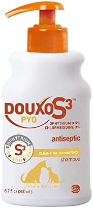 Douxo S3 Pyo Shampoo, Contains 3% Chlorhexidine & 0.5% Ophytrium, Antiseptic & Hydrating, For Bacterial or Yeast Skin Infections, For Dogs and Cats, 6.7 fl. oz. (200mL)