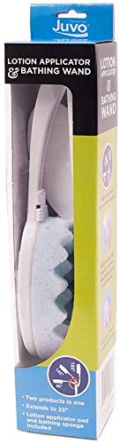 Juvo BWLA01 Premium All-in-One Wand Applicator, 23" Long Reach Handle, Adjustable, Includes Bath Sponge and Lotion Pad, 1 Count, White