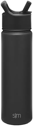 Simple Modern Water Bottle with Straw Lid Vacuum Insulated Stainless Steel Metal Cup Bottles | Reusable Leak Proof BPA-Free Flask for Gym Sports | Summit Collection | 22oz, Midnight Black