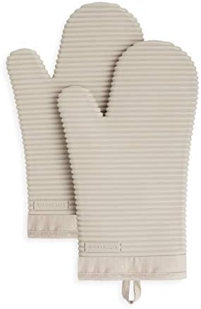 KitchenAid Ribbed Soft Silicone Oven Mitt Set, 7"x13", Milkshake 2 Count