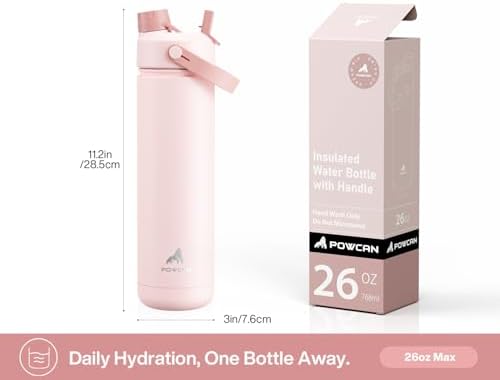 26 oz Insulated Water Bottle with 2-in-1 Straw and Spout Lid, Keep Cold 24H, Leak-Proof, Fits in Car Cup Holder, Stainless Steel Water Bottle for Sports, Travel, and School (Cotton Candy)