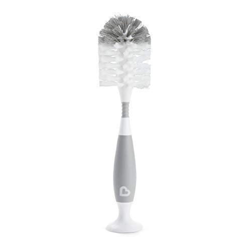 Munchkin Fold Baby Bottle Drying Rack and Bristle Bottle Brush Cleaning Essentials Set, White/Grey