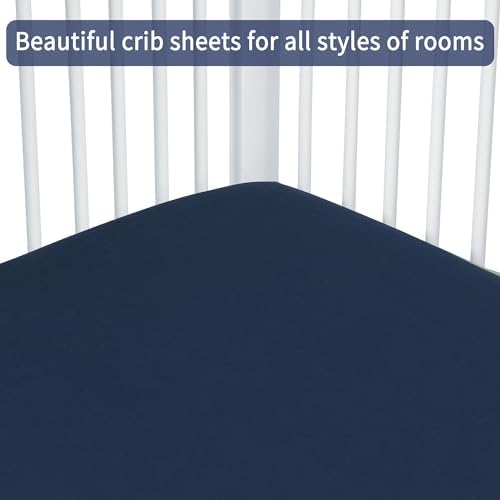 Baby Crib Sheets for Boys Girls, 2 Pack Fitted Crib Sheet for Standard Crib and Toddler Mattress, Soft Microfiber Baby Sheet 52x28x8in (Navy & Gray)