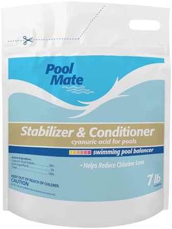 Pool Mate 7-Pounds Premium Pool Stabilizer and Conditioner, Concentrated Cyanuric Acid for Pools, Helps Chlorine Last Longer